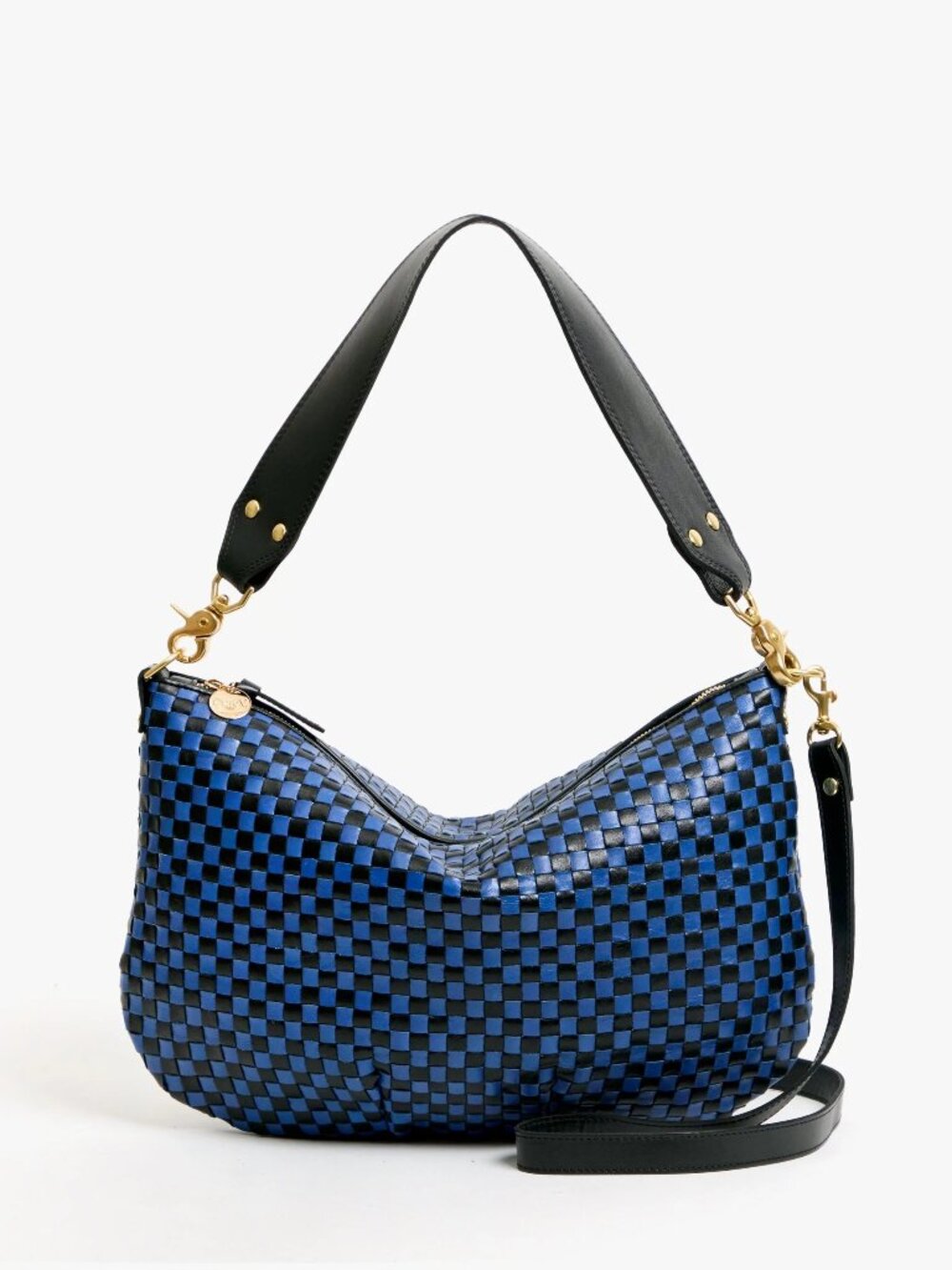 Clare V Moyen Messenger – Black & Cobalt Woven Checker Leather NWT